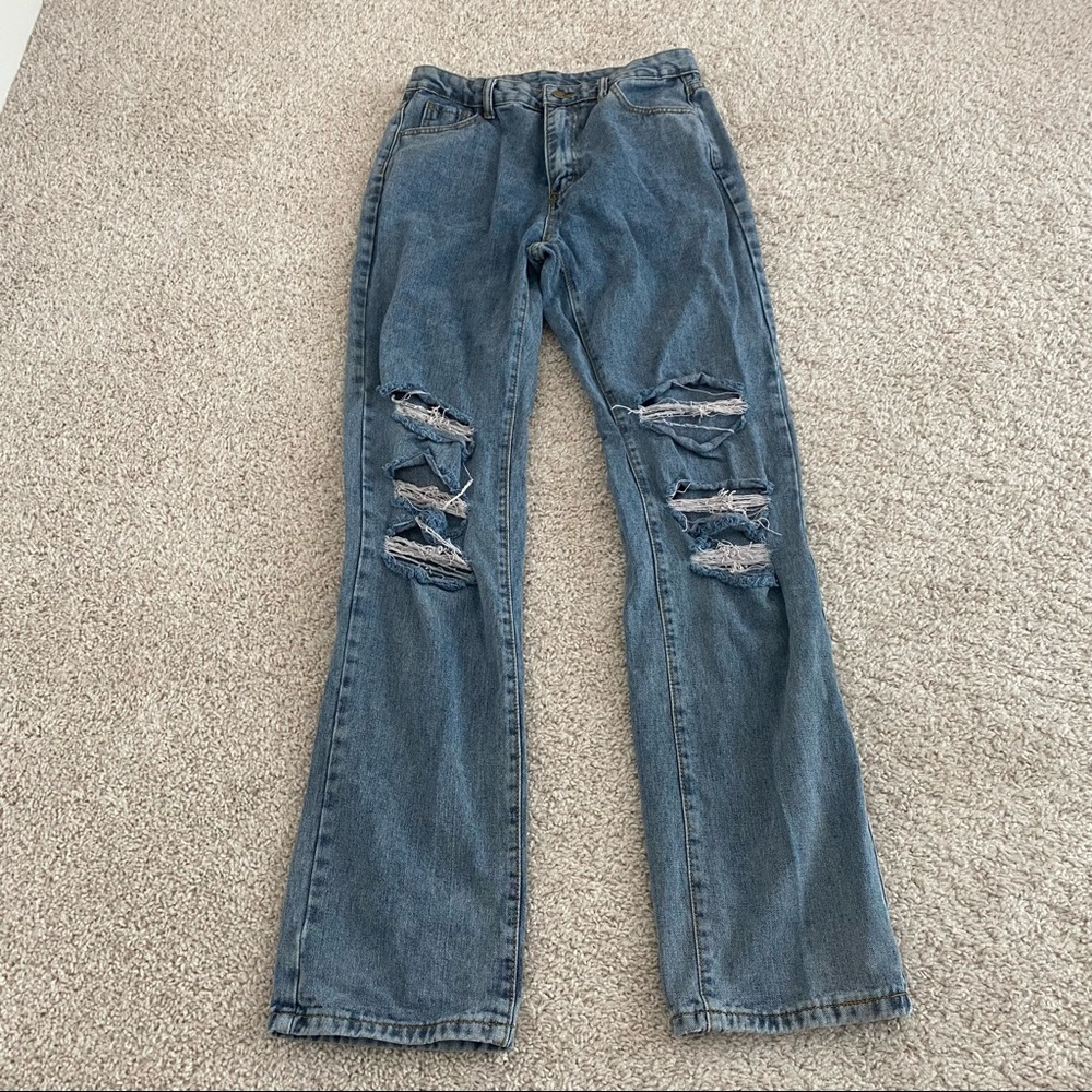 SHEIN Size Medium Distressed Denim. Long Inseam. Medium Blue